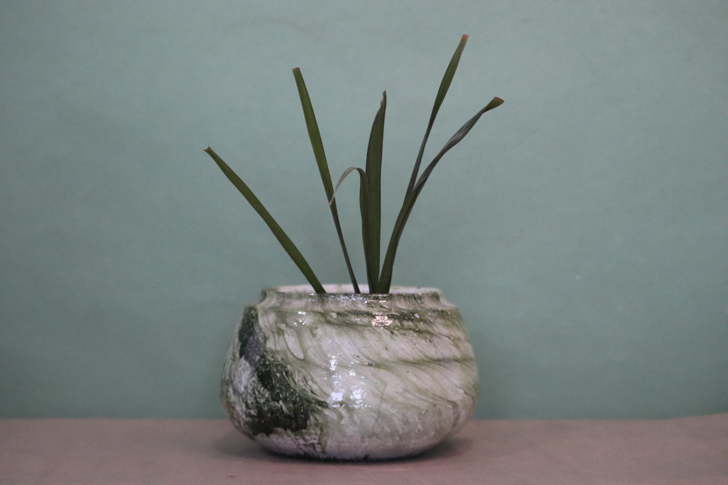 Green terracotta marble painted small planter